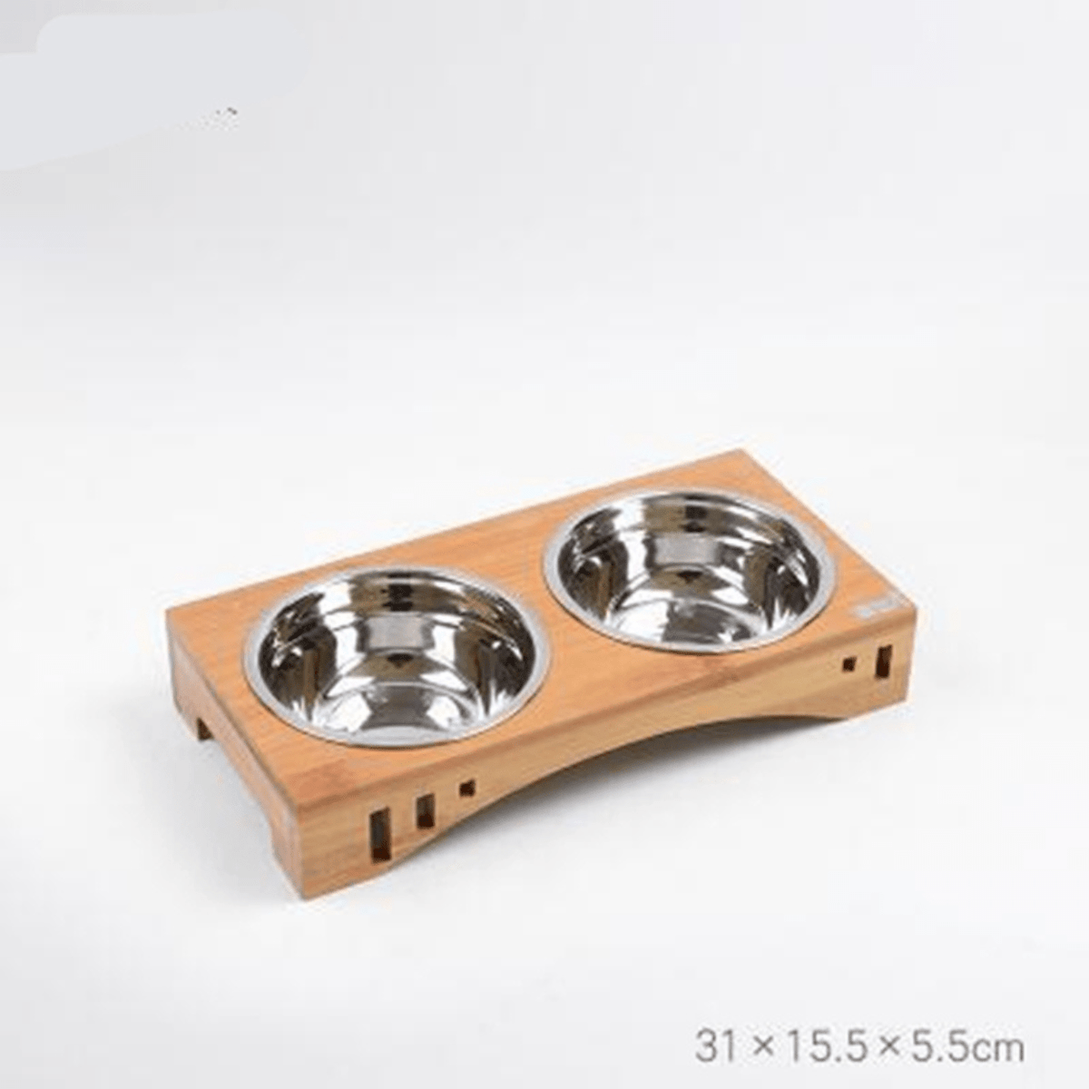 Gamelle pour chat double bol inox support bois bambou dimensions - Céraminox-Cat™