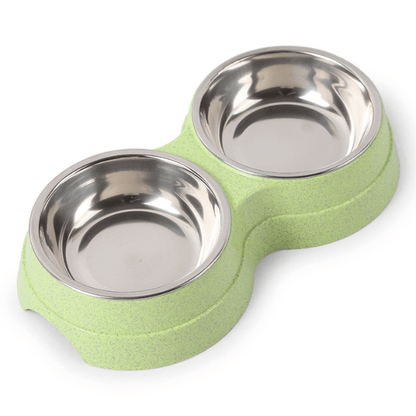 Gamelle pour chat double bol inox amovible support vert - DoubleCat-Classic™
