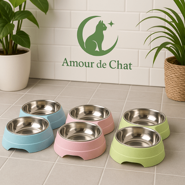 Gamelle pour chat double bol support coloré par trois dans cuisine - DoubleCat-Classic™