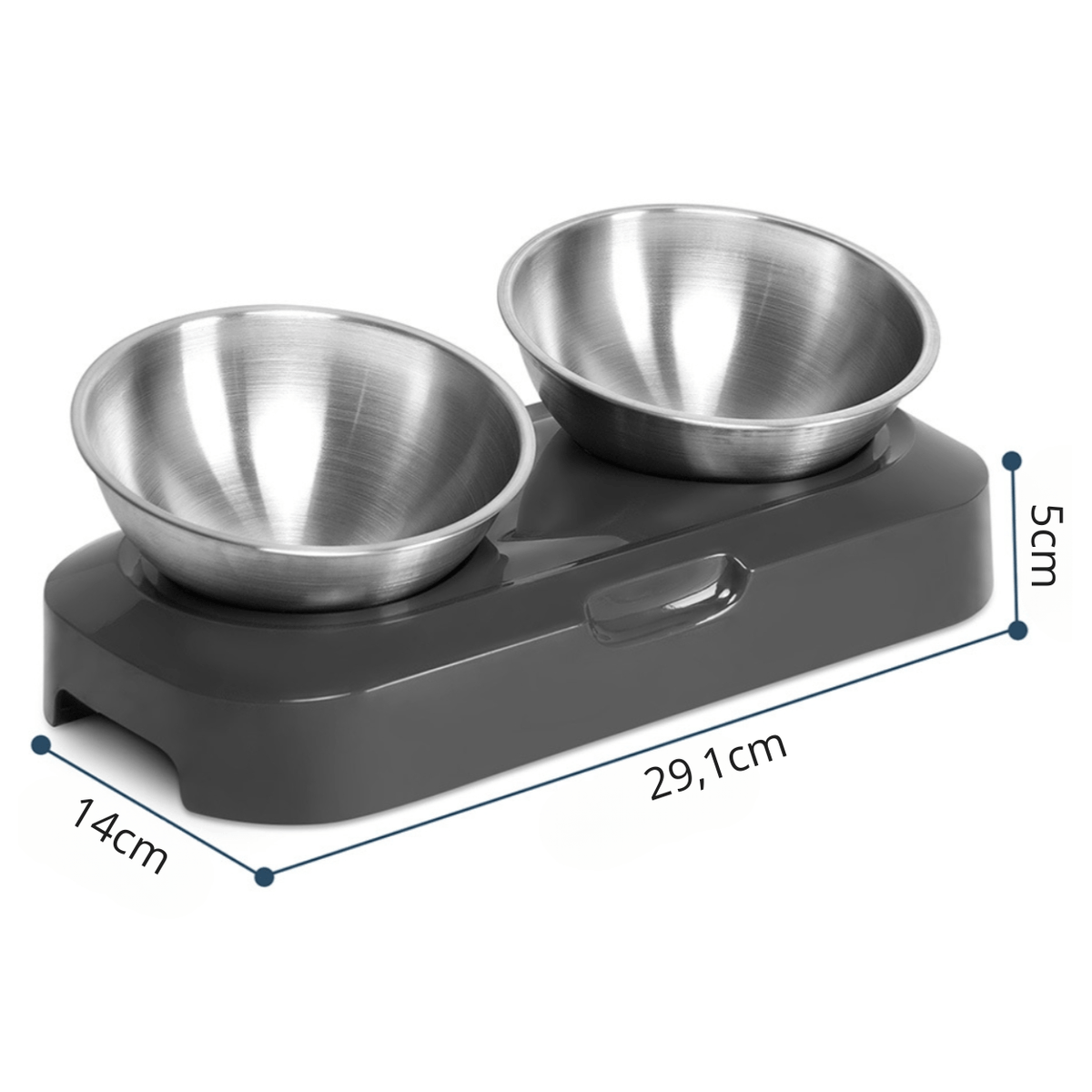 Gamelle pour chat réglable double bol inox base surélevé gris 29,1 x 14 x 5 cm - Goûter-Griffe™