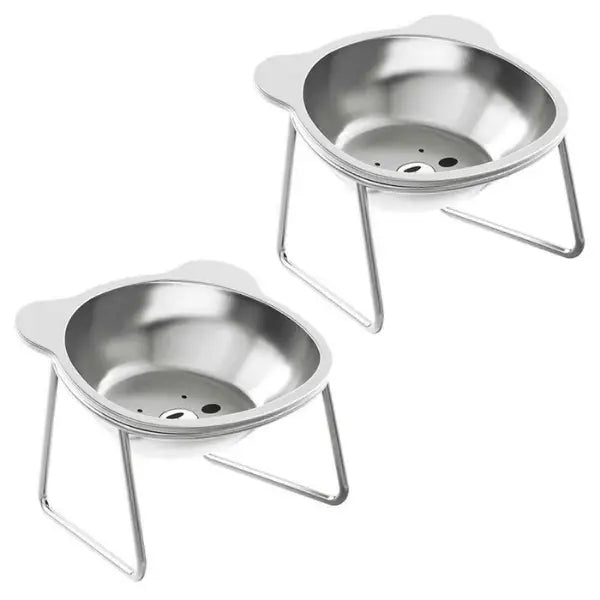 Gamelles pour chat inox surélevée design oreille de chat pack de 2 Nutrix™