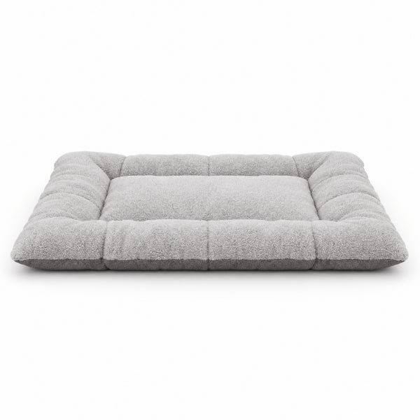 Grand tapis pour chat vu de face avec matelas central rembourré gris