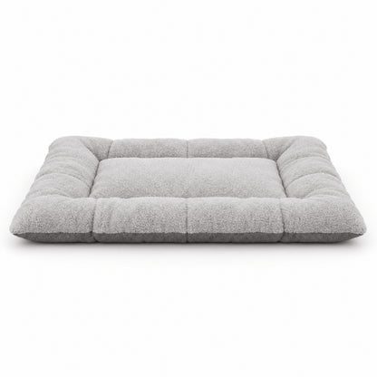 Grand tapis pour chat vu de face avec matelas central rembourré gris