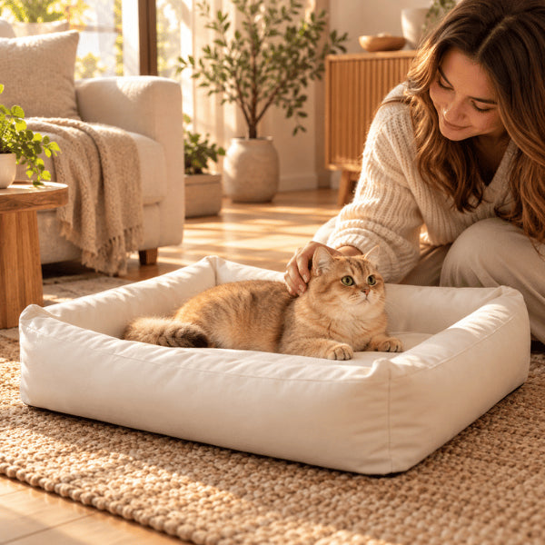 Lit pour chat blanc étanche avec rebords confortables pour repos quotidien
