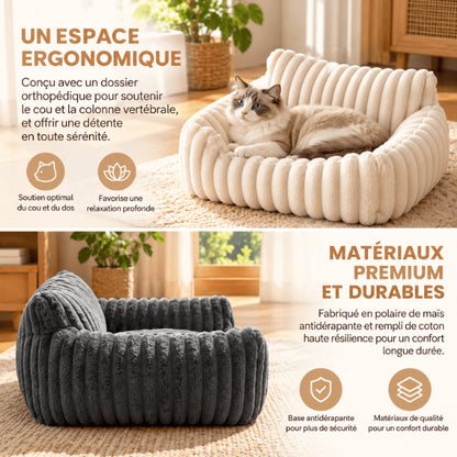 Lit ergonomique pour chat avec dossier soutenant et garnissage moelleux durable