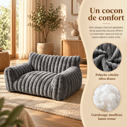 Lit pour chat côtelé en peluche douce avec garnissage moelleux haute résilience
