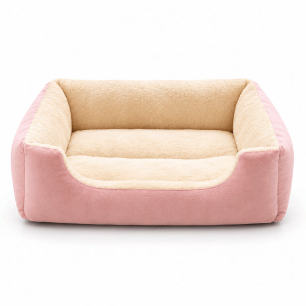 Lit pour chat rectangulaire rose crème avec couchage chaud et rebords sécurisants