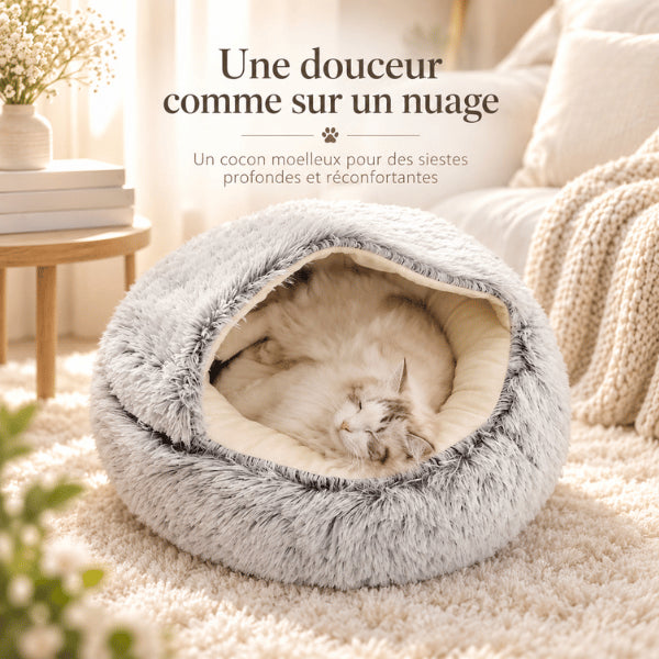 Lit pour chaton en forme de grotte moelleuse pour sommeil profond