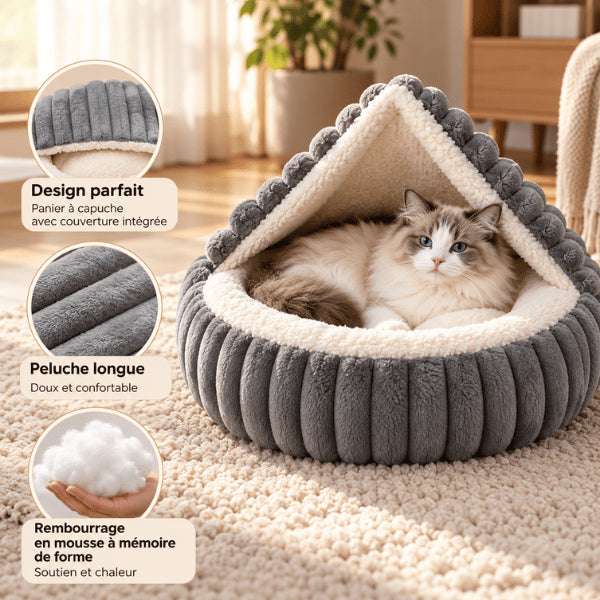 Lit pour chaton semi fermé en peluche longue avec rembourrage épais confortable