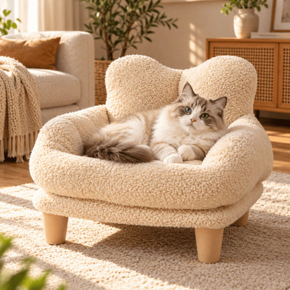 Lit fauteuil pour chat moelleux surélevé avec assise profonde et enveloppante
