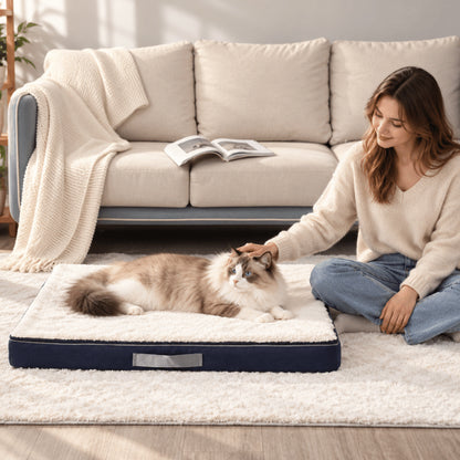 Lit orthopédique chat blanc grande taille pour repos près du propriétaire