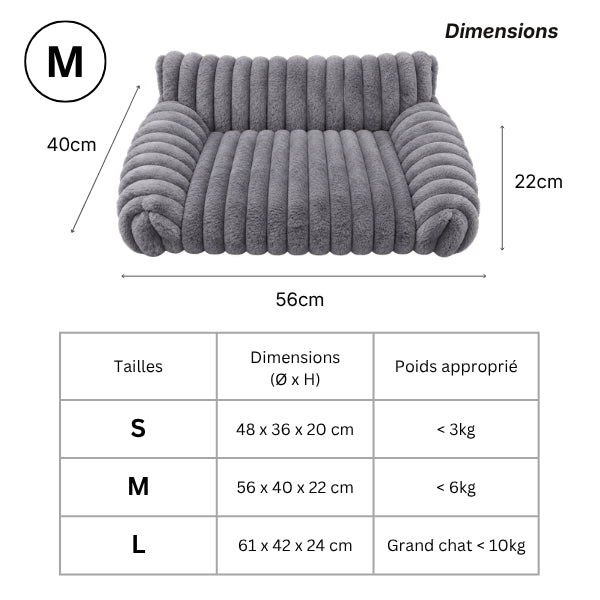 Dimensions du lit pour chat en tailles S M L jusqu’à 10 kg