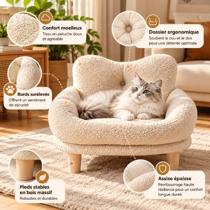 Lit pour chat ergonomique avec dossier moelleux bords surélevés et pieds stables