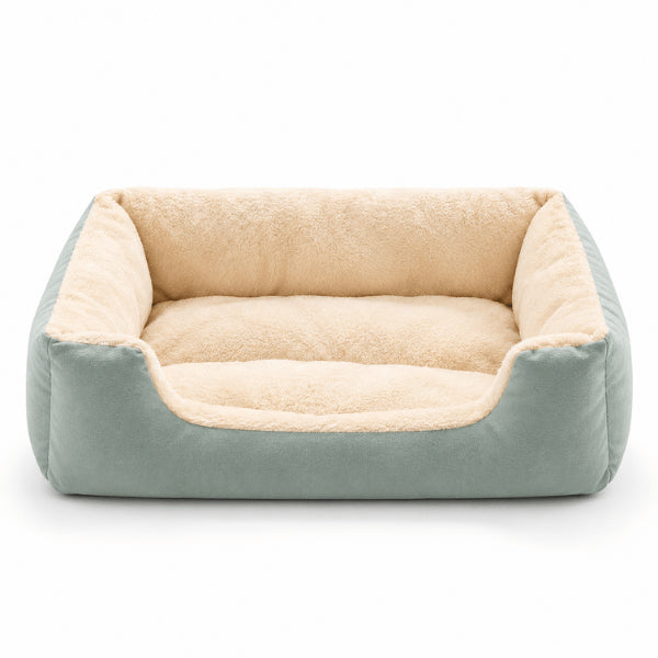 Lit pour chat rectangulaire vert crème en polaire chaude et rembourrage épais