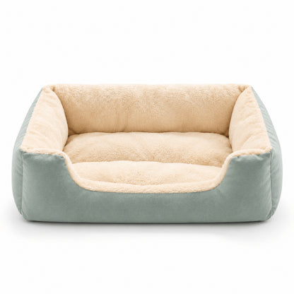 Lit pour chat rectangulaire vert crème en polaire chaude et rembourrage épais