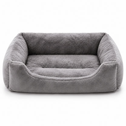 Lit rectangulaire pour chat gris en polaire douce avec bords rembourrés enveloppants
