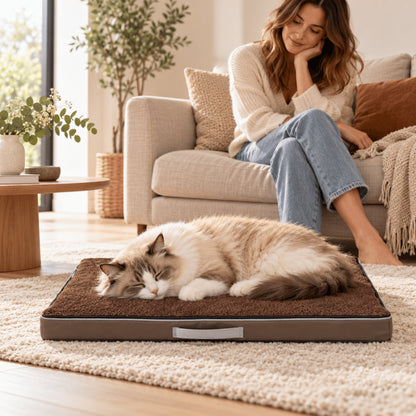 Matelas orthopédique chat marron favorisant un repos stable et soutien confortable des articulations