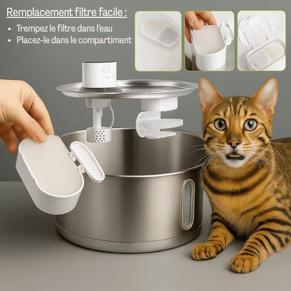 Montage facile filtre fontaine à chat assemblage rapide sur fontaine Catronic™