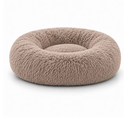 Nid pour chat marron en peluche longue avec rebord surélevé enveloppant