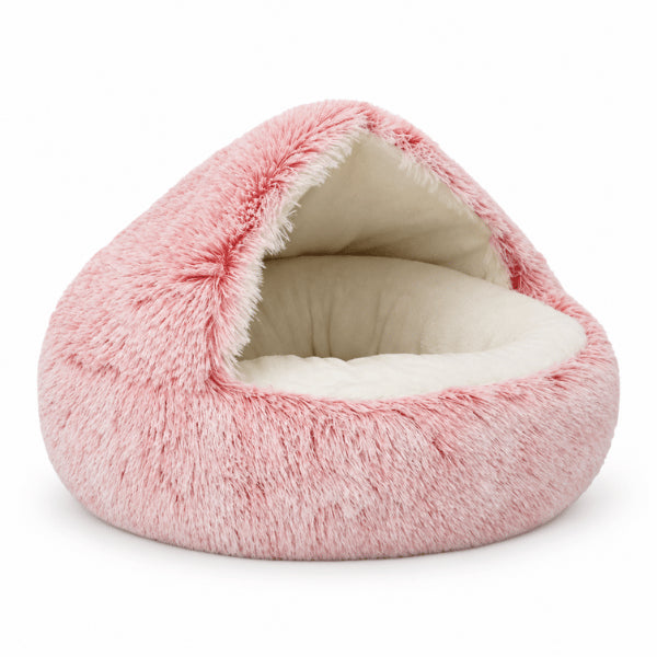 Nid pour chaton rose en peluche chaude avec ouverture semi fermée