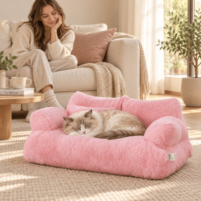 Panier canapé pour chat rose procurant repos enveloppant et sommeil apaisant