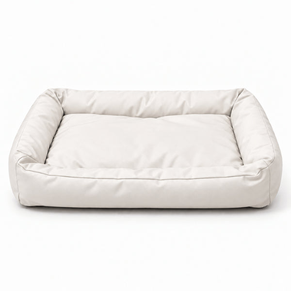 Panier pour chat blanc imperméable avec coussin rembourré et bords enveloppants