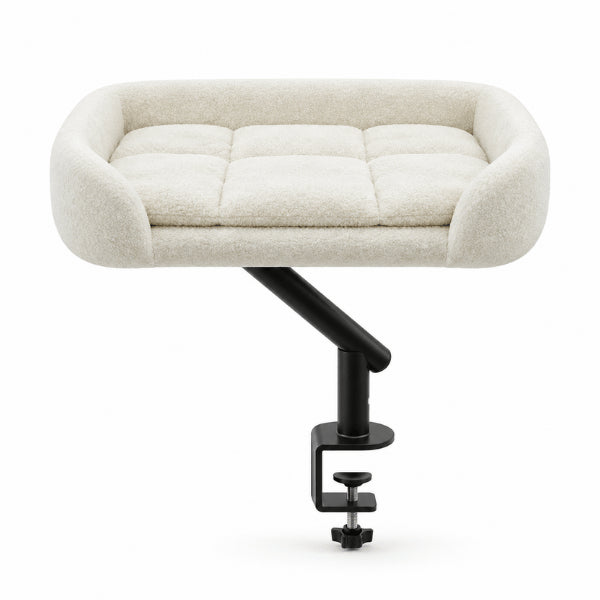 Panier de bureau pour chat beige réglable avec coussin rembourré et rebords protecteurs