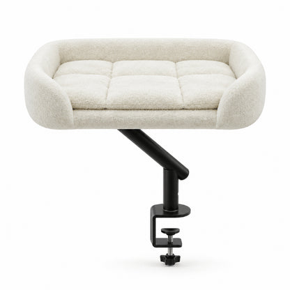 Panier de bureau pour chat beige réglable avec coussin rembourré et rebords protecteurs
