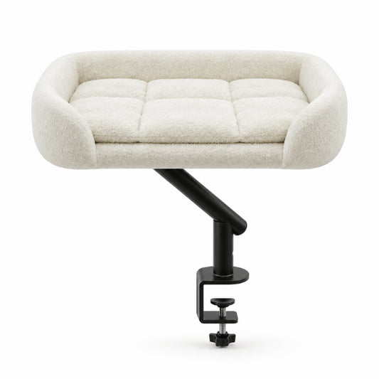 Panier de bureau pour chat beige réglable avec coussin rembourré et rebords protecteurs