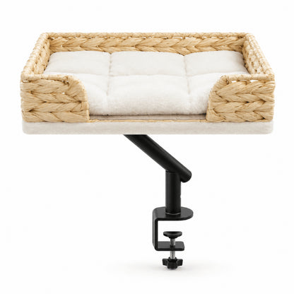 Lit en osier pour chat de bureau surélevé tressé avec coussin rembourré confortable