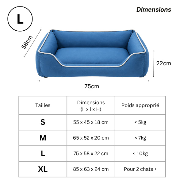 Panier chat grande taille L 75x58 cm avec couchage rembourré confortable et dimensions