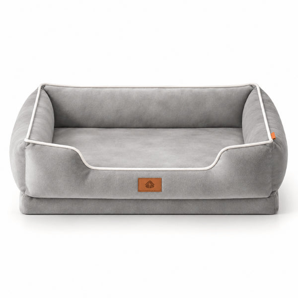 Panier chat gris marron en velours doux avec contours protecteurs rembourrés
