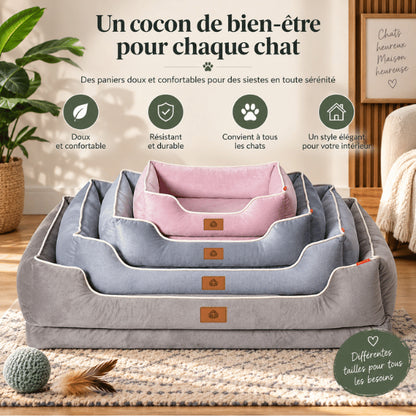 Panier chat décliné en plusieurs tailles pour offrir un couchage pour chat adapté