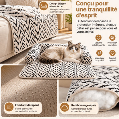 Panier couchage chat zébré antidérapant avec rembourrage épais et protection intégrée