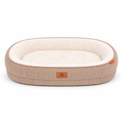 Panier pour chat marron thé avec intérieur clair pour repos confortable