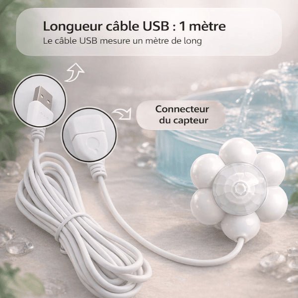 Pompe pour fontaine à eau chat avec câble USB et connecteur du détecteur
