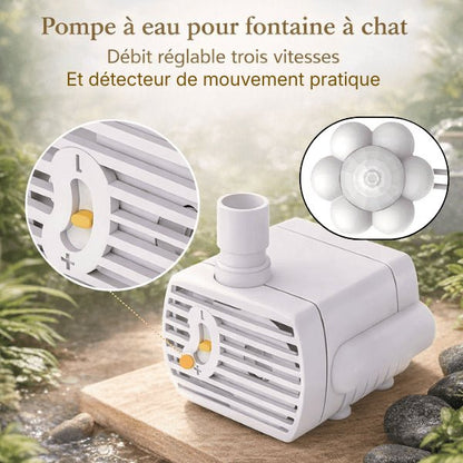 Pompe pour fontaine à eau chat avec débit réglable et détecteur de mouvement