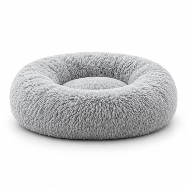 Pouf pour chat gris clair rond en fourrure chaude douce et rembourrée