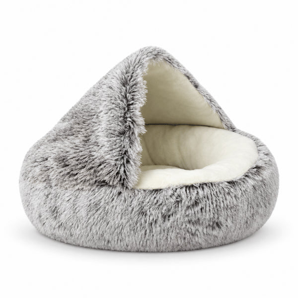 Pouf pour chaton gris avec grotte rembourrée et surface de repos douce
