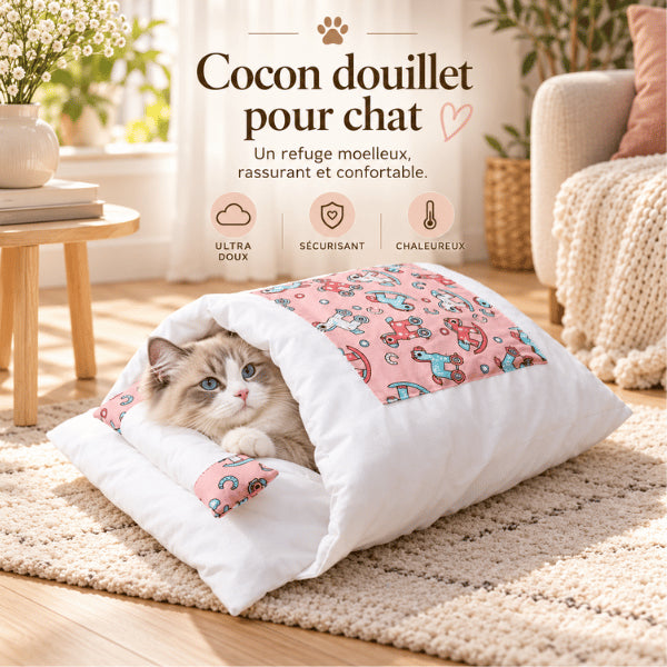 Sac de couchage pour chat rose en cocon douillet chaud et sécurisant