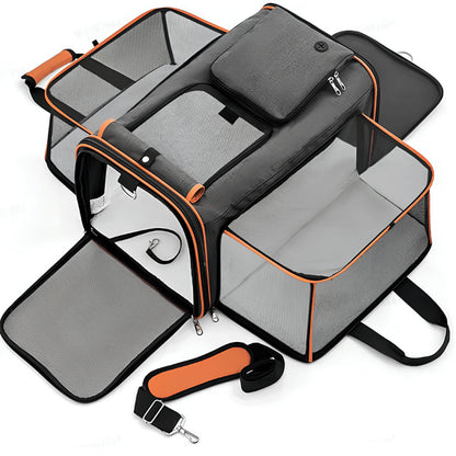 Sac de transport pour chat orange extensible avec couchage mobile et aéré