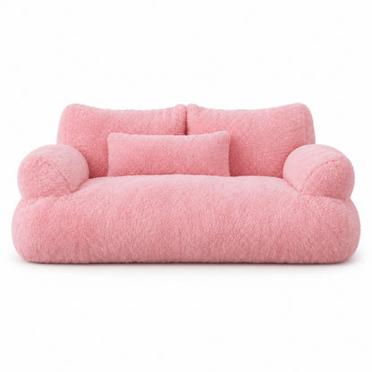 Sofa pour chat rose en peluche avec coussin et accoudoirs moelleux