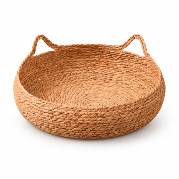 Panier en osier pour chat tressé avec structure ronde et poignées