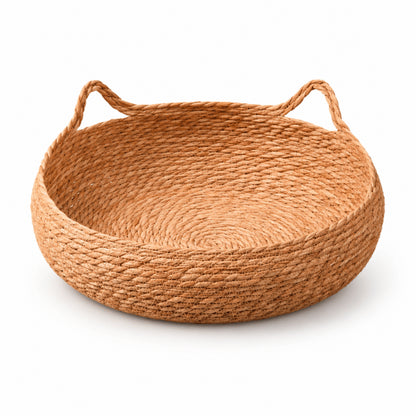 Panier en osier pour chat tressé avec structure ronde et poignées