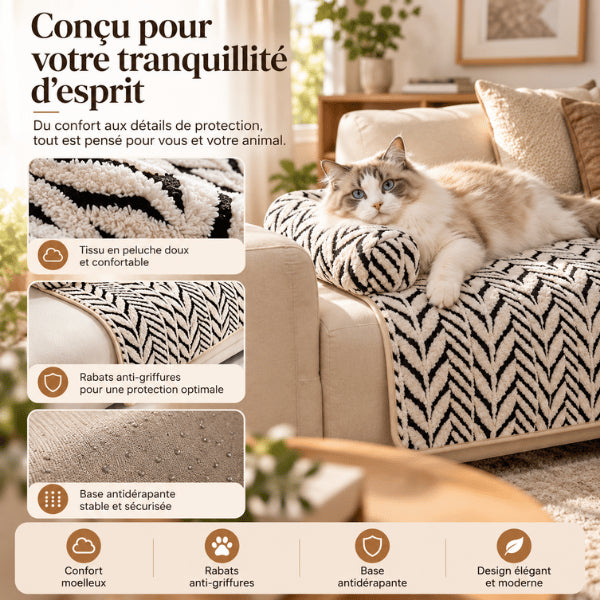 Tapis de couchage chat zébré avec rebords rembourrés lavable à quarante degrés