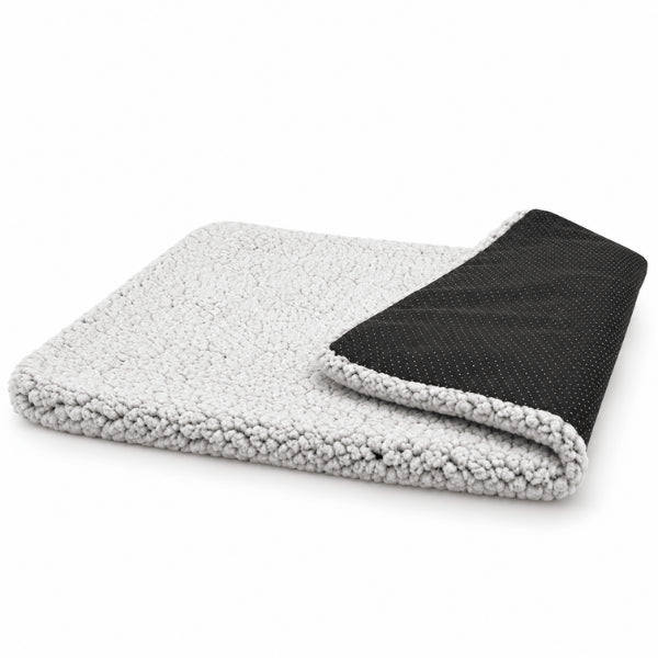 Tapis chauffant chat pliable en sherpa gris avec base noire antidérapante