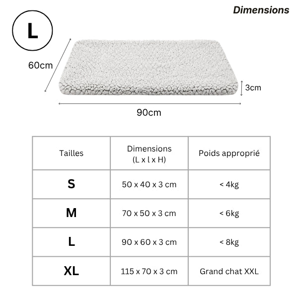 Tapis chauffant chat grande taille disponible du S au XL jusqu’à 115 cm