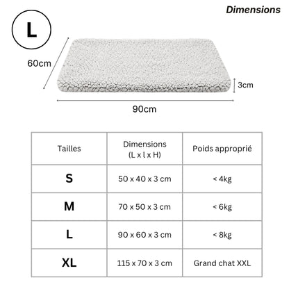 Tapis chauffant chat grande taille disponible du S au XL jusqu’à 115 cm