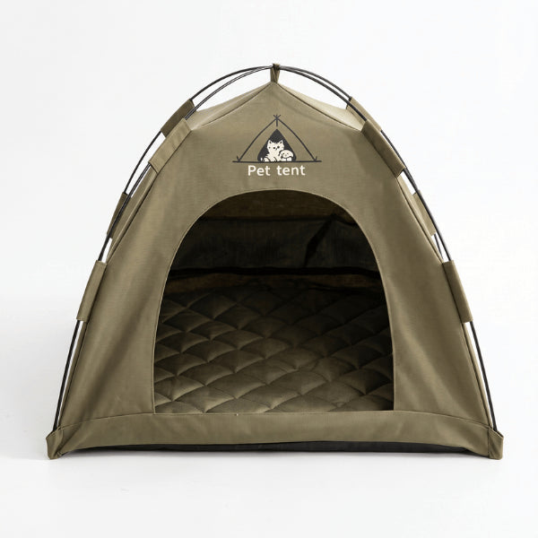 Tente pour chaton kaki déperlante avec tapis chaud et arceaux stables